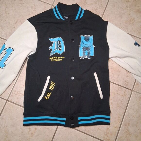 Death Row Records Varsity Letterman Jacket Sz Medium Black/Teal Snoop Dog - Picture 2 of 5